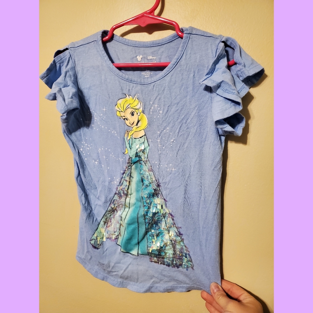 Disney Elsa Frozen Sequin T-Shirt Split Sleeves